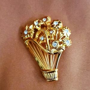 Vintage Monet Bouquet of Flowers in Basket Brooch